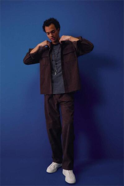 DeFacto Cămașă cu mânecă lungă din catifea material reiat cu croială normală (25 WN)