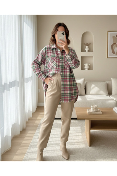 MissRunin Boydan Düğmeli Çift Cepli Tüvit Gömlek