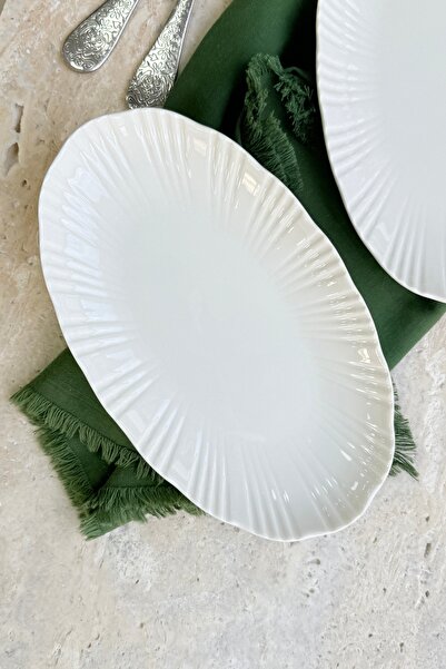 porselenden Aura Cream 2-Piece 25 cm Premium Porcelain Medium Size Boat Presentation Serving Set