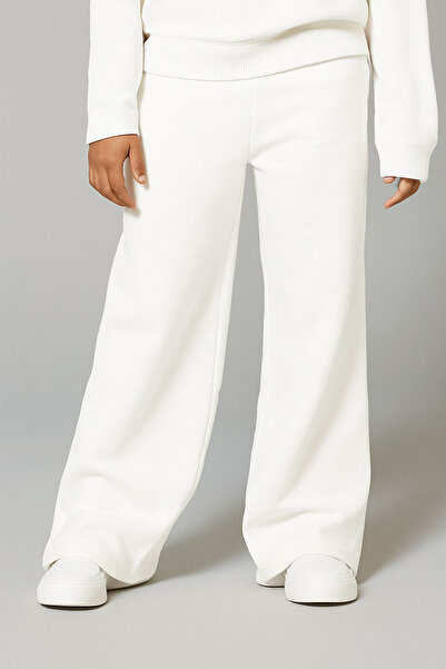 fasardi 3 Thread Girls' Black Wide-Leg Sweatpants – Elastic Waist, Comfortable and Relaxed Fit / School