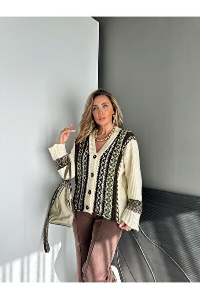 Zerrincan Giyim سترة أصلية منقوشة بنمط عرقي كريمي