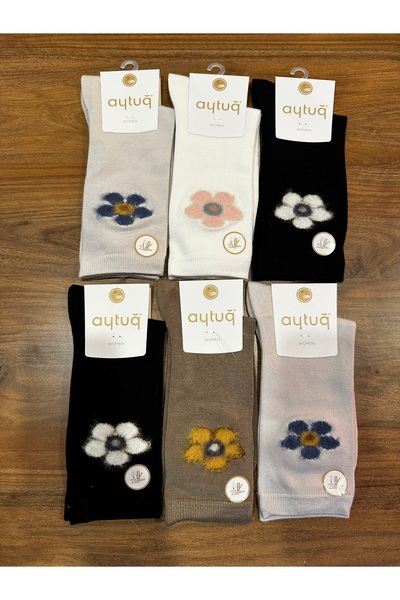 Aytuğ Premium Women's Bamboo Stitch-Free Comfortable Embroidered Socks 6-Pack