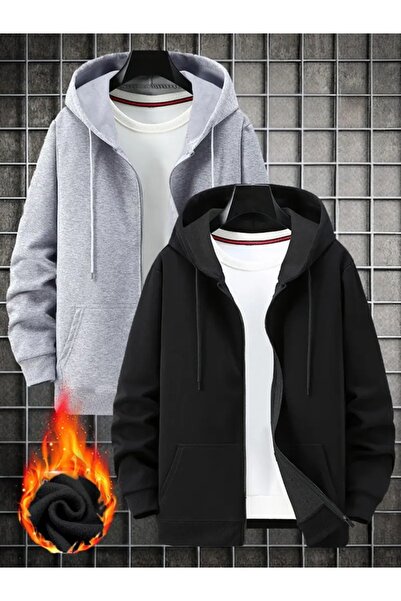 EXPECTED Unisex 2'Li oversized ελαφρύ Φούτερ με φερμουάρ με κουκούλα 2 τεμάχια