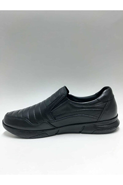FOREX Genuine Leather Diabetic Orthopedic Black Laceless Comfortable Anatomical Winter Men's Shoes