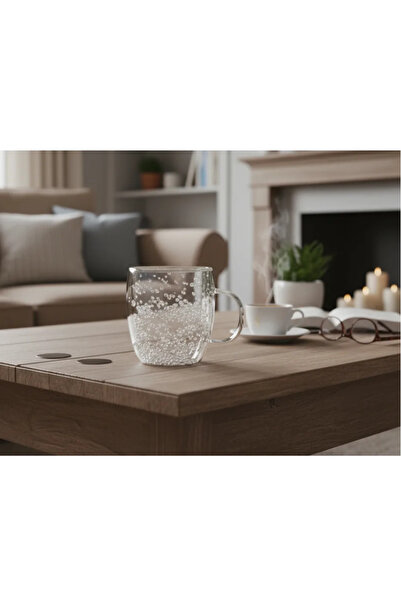 Herum Set of 4 double-walled mugs with white pebbles, made of glass, heat-resistant, Transparent, 350 ml