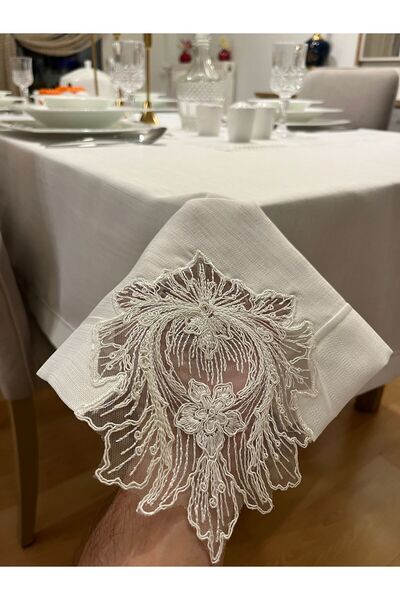 Zeren Home Laceless Dowry Living Room Tablecloth with French Lace and Pico Wrap Detail