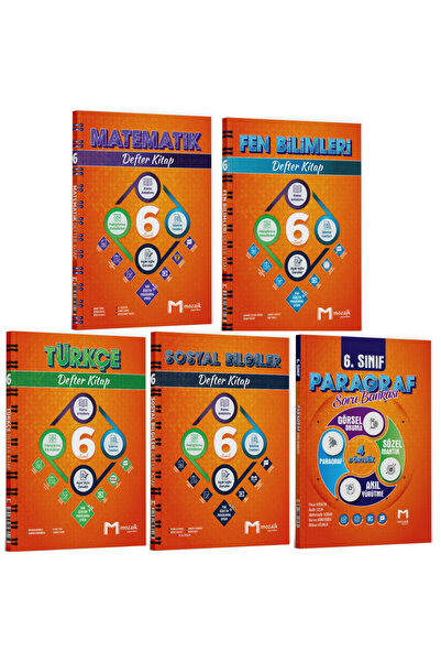 Mozaik Yayınları 6. Sınıf Matematik Fen Türkçe Sosyal Defter Kitap ve Paragra...