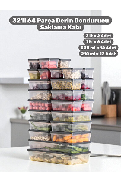 Buclee 32-Piece Set64-Piece Deep Freezer Storage Container Rectangular Storage Box with Lid Food Freezer Container Set