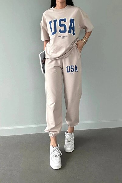 LUSHN USA New York City Printed Oversize Summer Top and Bottom Tracksuit Set