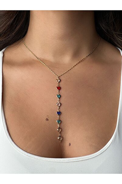 Luz De Viento Renkli Kalp Taşlı Y Model Dekolte Kolye