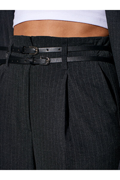Dilvin 72197 Kemerli Yüksek Bel Pantolon-Antrasit