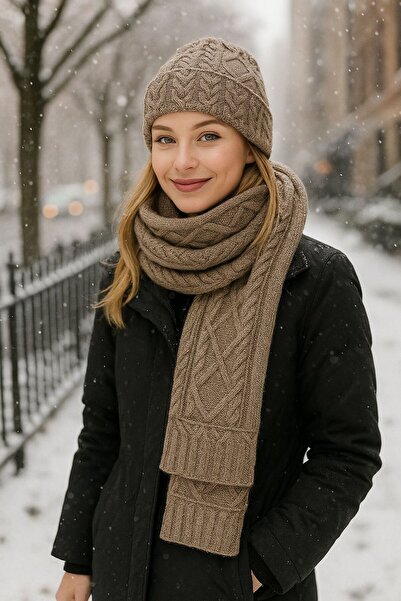 FELLMENS Tricotaj maro tricotat eșarfă pentru femei Set 2 piese 180x20 cm