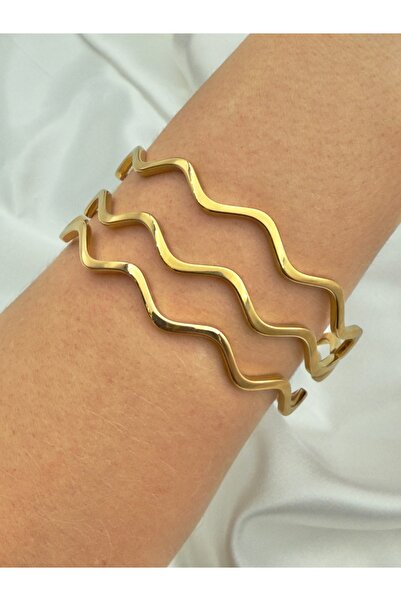 Snartun 3-Piece Gold Zig Zag Stainless Steel Thin Ajda Steel Bracelet – Modern and Stylish Women's Bracelet |   Special Boxed