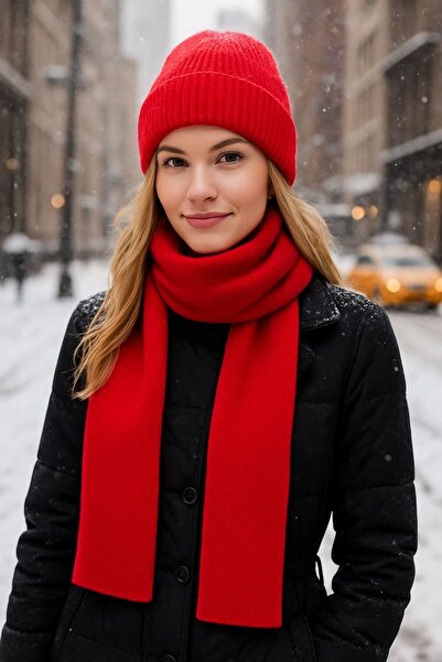 FELLMENS Tricotaj roșu eșarfă pentru femei Set 2 bucăți 160x20 cm