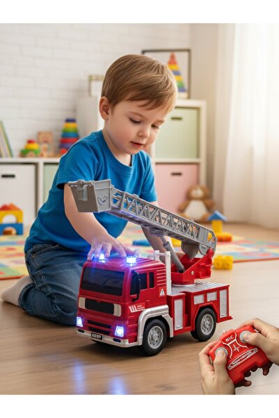 YILDIRIM OYUNCAK Uzaktan Kumandalı Şarjlı Led Işıklı 45°Merdivenli 17cm Oyuncak İtfaiye Aracı