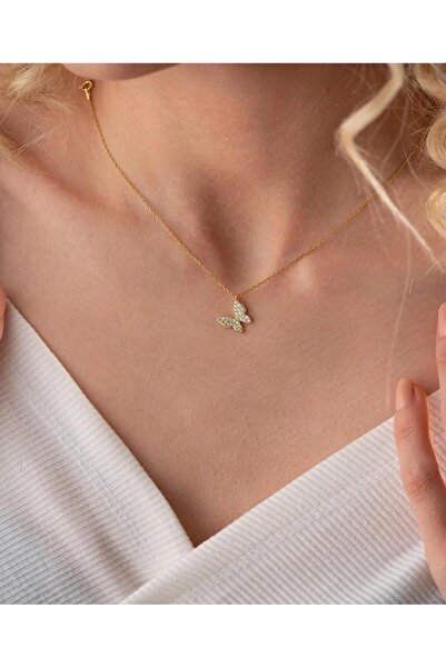 Tiny Butterfly Necklace with Gold Zircon Gemstone