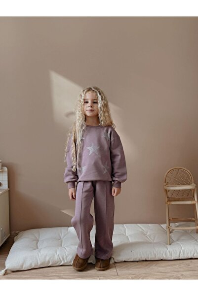 MİLAYS LİFE HOME COLLECTİON Girl's 3-Thread 100% Cotton Thick Combed Cotton Colorful Winter Tracksuit Set