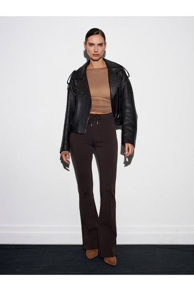 Dilvin 71891 Elastic Waist Flared Tracksuit-Dark Brown