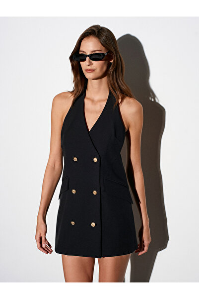 Dilvin 90931 Halter Yaka Mini Elbise-Siyah