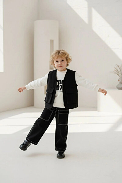 Kidmark Çocuk Modası Boy's Vest Set Black 3-Piece Bottom-Top Set