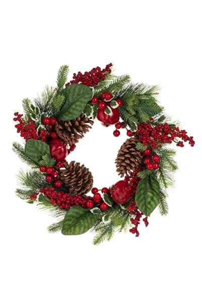 OEM Coroană de Crăciun din lemn cu fructe de pădure, rodie și pin, 55 cm