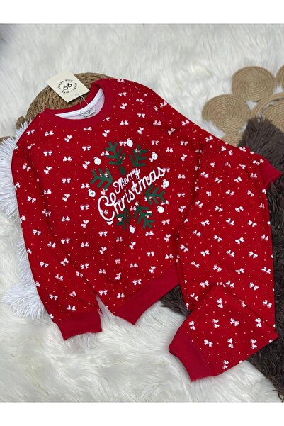 babymoon kids New Year Themed Crew Neck Elastic Waist Girls' 2-Piece Tracksuit Set Red