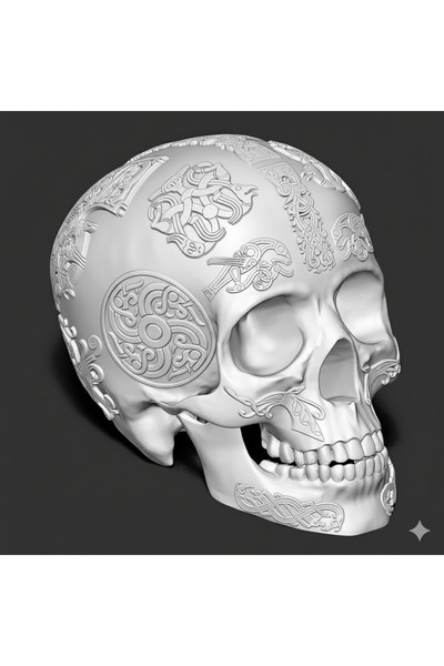 hivhestın Odin'in Kaskı: Viking Rünleri İşlemeli 3D Baskı Kuru Kafa Heykel
