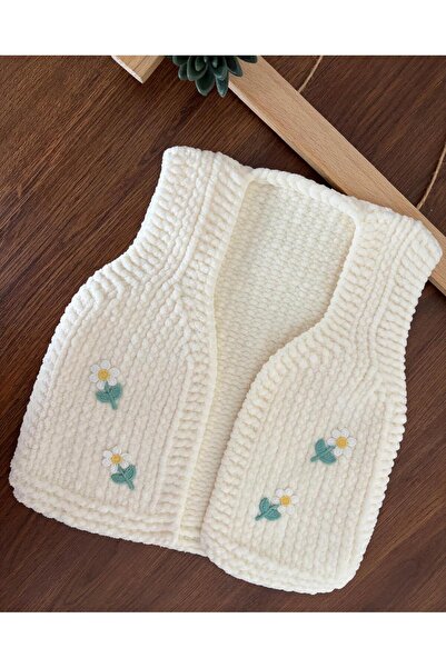 bebiktanem Papatyalı El Örgüsü Kadife Bebek Yelek