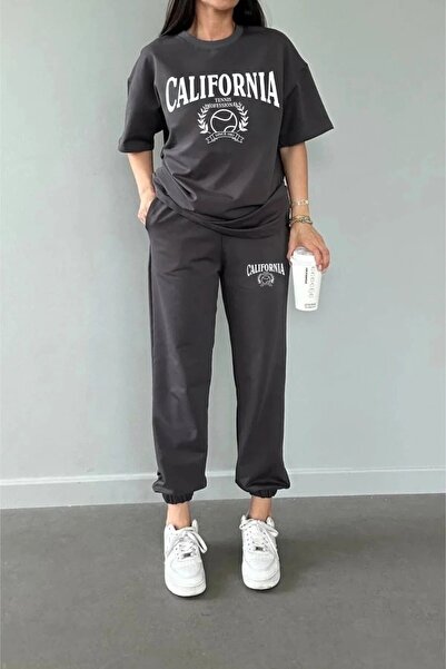 LUSHN Plus Size Summer California Tennis Printed Oversize Bottom Top Tracksui...