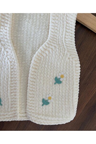 bebiktanem Papatyalı El Örgüsü Kadife Bebek Yelek