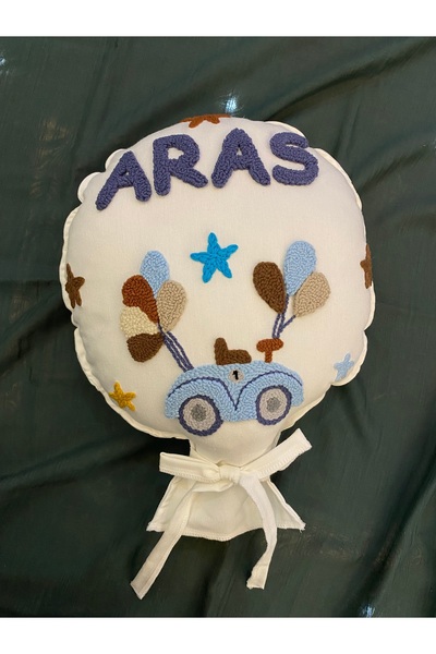 Glow Bebek takı yastığı (BALON TİP-İÇ DOLGULU) Punch nakışlı, isme özel hediy...