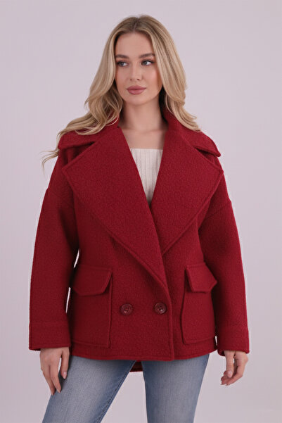 armonika Women's Burgundy Pocket Lined Cashmere Coat Arm-26K136069