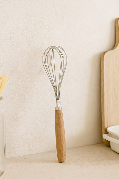Bohemian Natural Wooden Handle Stainless Steel Small Size Whisk