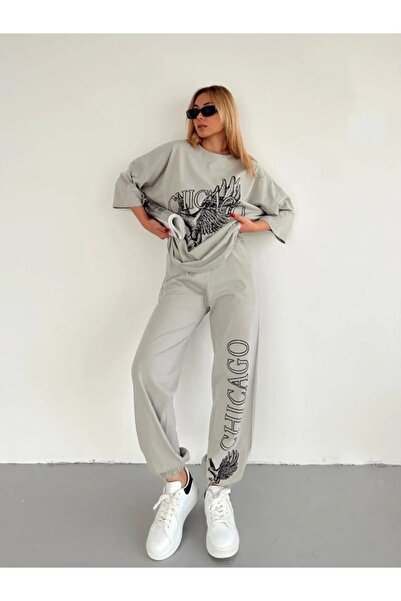 LUSHN Large Size Chicago Eagle Printed Summer Top and Bottom Oversize Suit