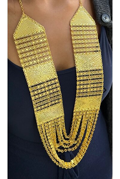 ZD JEWELRY 22 Ayar Altın Kaplama Gold Renk 8 Sıralı Madonna Yöresel Mardin Urfa Akıntısı Kolye