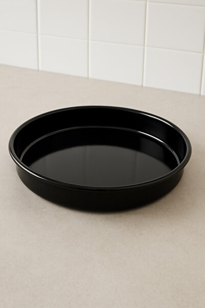 Albergio 42 cm Black Enamel Round Baking Tray – Durable, Easy to Clean, Healthy Cooking