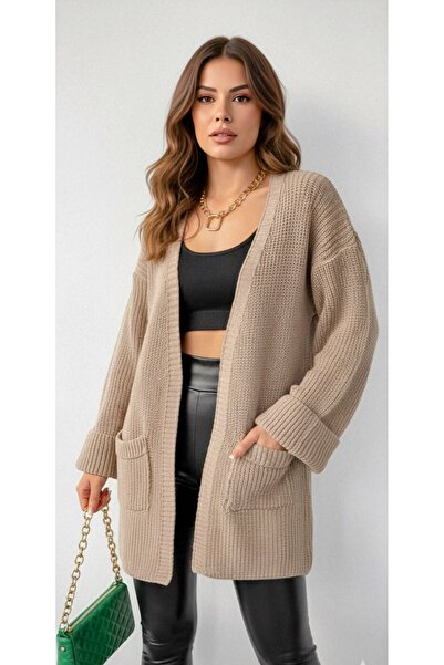 rushana Women's Loose Knit Cardigan with Sleeve Pockets