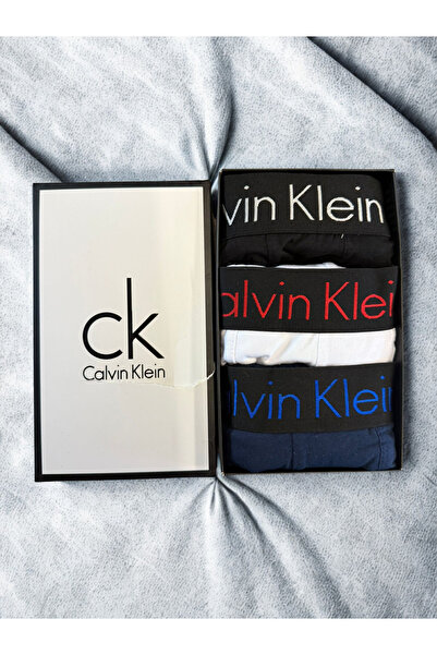 Calvin Klein , Set of boxers with logo waistband - 3 pairs, Black, White, Bleu