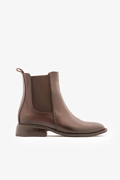 SAYL Γυναικείες μπότες με κοντό τακούνι καφέ από γνήσιο δέρμα με ελαστικά πλαϊνά