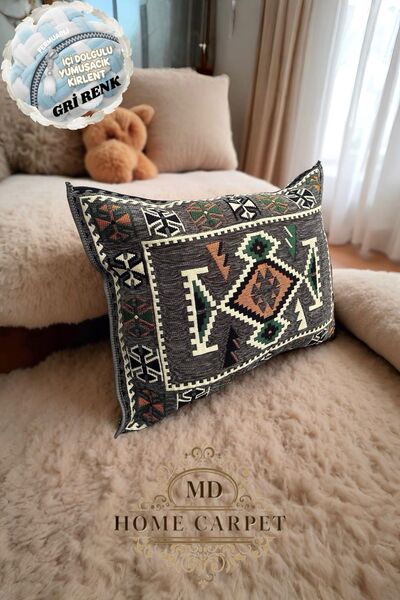 mdhomecarpet Şark Köşesi Kilim Desenli İçi Dolgulu Dekoratif Şişme Kırlent 43...