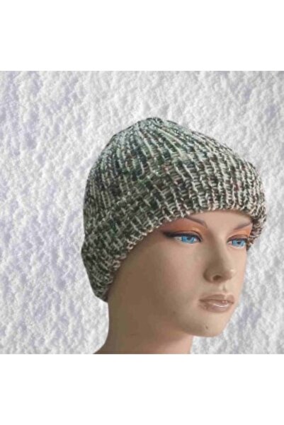 mzmk Hand-knitted warm winter beanie in a cozy blend of natural wool and acry...