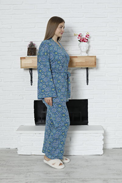 LİMİSSİ Viscose Patterned Pajama Set 100% Cotton
