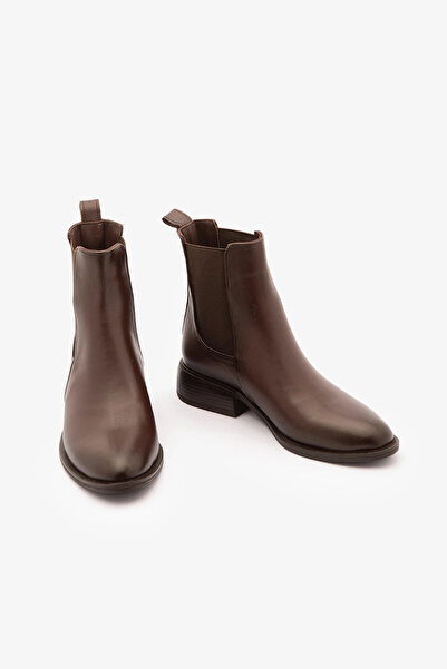 SAYL Γυναικείες μπότες με κοντό τακούνι καφέ από γνήσιο δέρμα με ελαστικά πλαϊνά