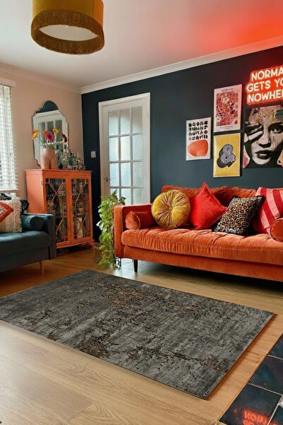 Kessy Home Studio Cloud Gri Kahve Soyut Desenli Modern Salon Halısı Kaymaz Ta...