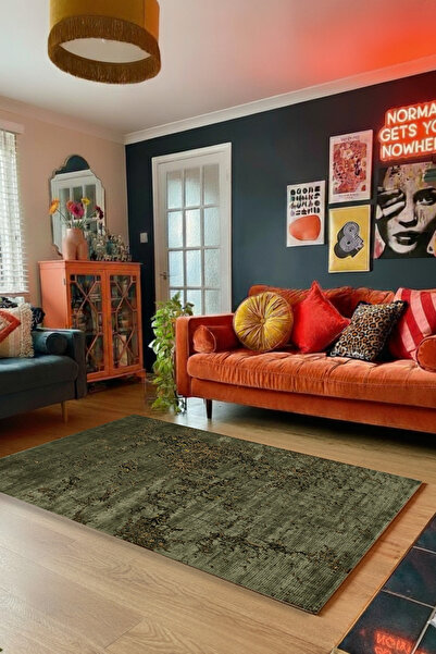 Kessy Home Studio Cloud Haki Yeşil Soyut Desenli Modern Salon Halısı Kaymaz Taban Kolay Temizlenebilir Mutfak &Yolluk