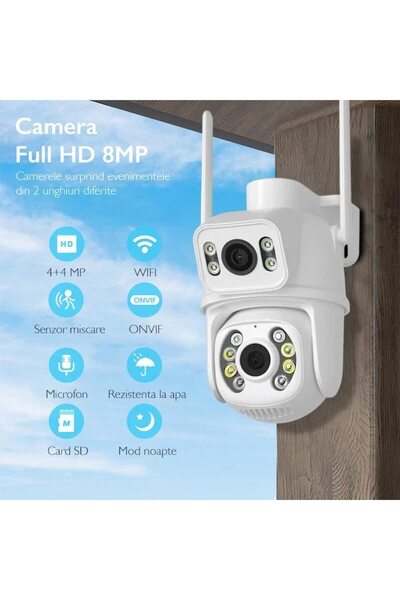 icsee Dual 8MP (4+4MP) Ultra HD 4K WiFi Surveillance Camera — Indoor/Outdoor, 4X Zoom, IP66