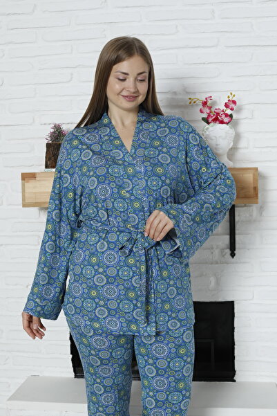 LİMİSSİ Viscose Patterned Pajama Set 100% Cotton