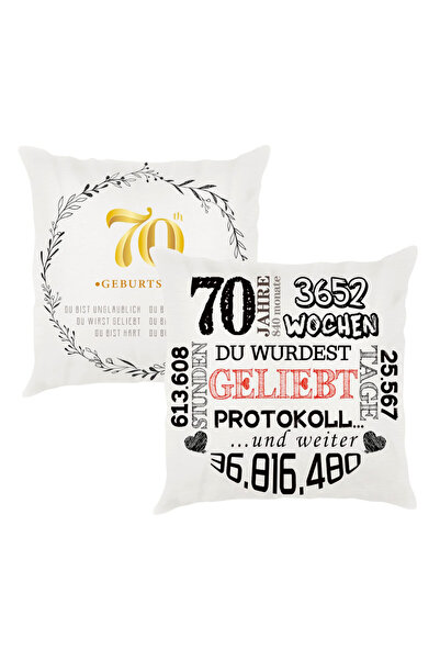 OEM Perna personalizata fata-verso pentru varsta de 70 de ani, ideala pentru aniversare 45 x 45, germana