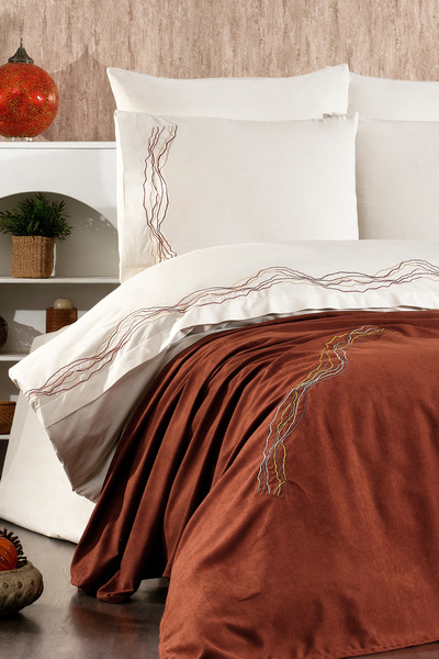 Serebien Home Collection Marbelle 100% Cotton Marble Pattern Embroidered, Pique Bedspread Covered 7-Piece Double Duvet Cover Set