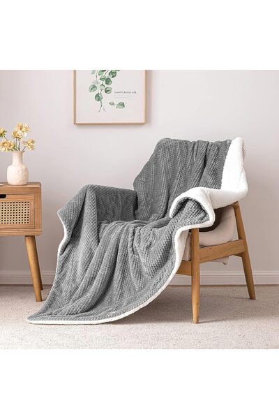 MIULEE Sherpa blanket, fluffy, double, lambswool, soft, 125 x 150 cm, dark grey